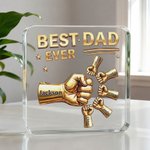 Personalized Best Dad Ever Fist Bump Clear Acrylic Plaque with Name Home Desk Decor Father's Day Gift for Dad Grandpa