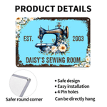 Personalized Retro Floral Sewing Machine Tinplate Painting with Text Tailor Shop Decor Birthday Gift for Sewing Lovers