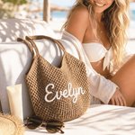 Personalized Multicolor Name Cute Flower Yarn Tote Bag Summer Vacation Use Beach Party Birthday Gift for Female Bridesmaid Besties