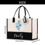 Personalised Ink Painting Style Birth Flower Large Tote Bag Portable Makeup Bag with Name Birthday Anniversary Gift for Women