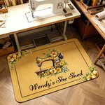 Personalized Floral Sewing Machine Anti-Slip Doormat with Text Home Workshop Decor Birthday Housewarming Opening Gift for Tailor Sewing Lover