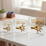 Personalized Best Dad Ever Fist Bump Clear Acrylic Plaque with Name Home Desk Decor Father's Day Gift for Dad Grandpa
