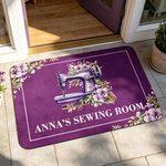 Personalized Floral Sewing Machine Anti-Slip Doormat with Text Home Workshop Decor Birthday Housewarming Opening Gift for Tailor Sewing Lover