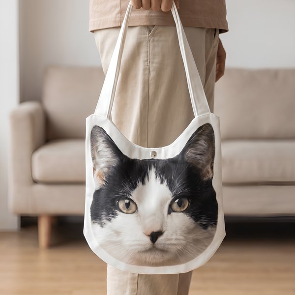 Personalized Photo Large Capacity Irregular Canvas Tote Bag Daily Use Birthday Gift for Family Pet Lover