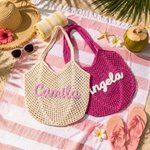 Personalized Multicolor Name Cute Flower Yarn Tote Bag Summer Vacation Use Beach Party Birthday Gift for Female Bridesmaid Besties