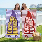Personalized Multicolour Pennant Striped Soft Skin-Friendly Beach Towel with Name and University Name Beach Party Holiday Gift for Graduates Friends