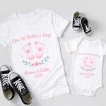Personlig babyfotavtryck första mors dag ren bomull mamma T-shirt och baby body set med namn födelsedag mors dag present till mamma baby
