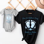 Personlig babyfotavtryck första mors dag ren bomull mamma T-shirt och baby body set med namn födelsedag mors dag present till mamma baby