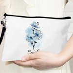 Personalised Ink Painting Style Birth Flower Large Tote Bag Portable Makeup Bag with Name Birthday Anniversary Gift for Women
