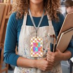 Personalized Multicolor Plaid Flower ID Card Holder with Title and Surname Teacher's Day Birthday Gift for Teacher