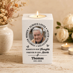 Personalized Forever Missed Always Loved Never Forgotten Wooden Candle Holder with Photo Name and Text Memorial Sympathy Gift for Family Friend
