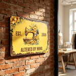 Personalized Retro Floral Sewing Machine Tinplate Painting with Text Tailor Shop Decor Birthday Gift for Sewing Lovers