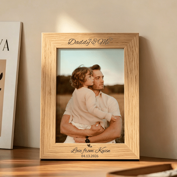 Personalized Date of Birth Engraved Wooden Photo Frame with Name Home Decor First Father's Day Gift for New Dad