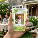 Personalized Vintage Photo Frosted Food-Grade Plastic Cup with Text and Title Set of 10 Birthday Party Gift for Friends Family