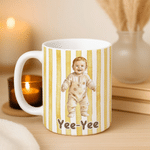 Personalized Baby First Word Mispronunciation Stripes 11 oz 15 oz Ceramic Mug with Photo Daily Use Birthday Gift for Toddlers New Parents