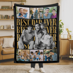 Personalized Photo Collage Best Dad Ever Multicolor Soft Throw Blanket with Text Home Decor Father's Day Birthday Gift for Dad Grandpa