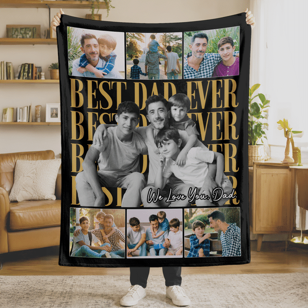 Personalized Photo Collage Best Dad Ever Multicolor Soft Throw Blanket with Text Home Decor Father's Day Birthday Gift for Dad Grandpa
