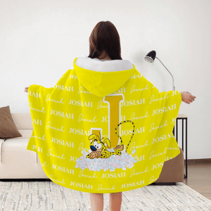 Personalized Cute Marsupilami Initial Word Cloud Soft Hooded Blanket with Name Birthday Anniversary Gift for Kids Family | Callie × Marsupilami®