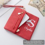 Personalised Pearl Laser Birth Flower PU Leather Folded Wristlet Wallet with Name and Multiple Card Slots Birthday Anniversary Gift for Women