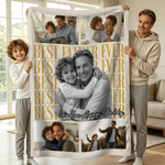 Personalized Photo Collage Best Dad Ever Multicolor Soft Throw Blanket with Text Home Decor Father's Day Birthday Gift for Dad Grandpa