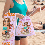 Personalized 3D Cartoon Character Quick Dry Beach Towel with Name and Drawstring Bag Travel Essential Birthday Gift for Teachers
