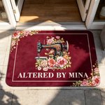 Personalized Floral Sewing Machine Anti-Slip Doormat with Text Home Workshop Decor Birthday Housewarming Opening Gift for Tailor Sewing Lover