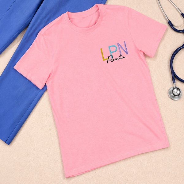 Personalised LPN Multi-Colour Embroidered T-shirt Sweatshirt Hoodie with Name and Title Daily Wear Nurses Day Birthday Gift for Nurse Doctor Friend