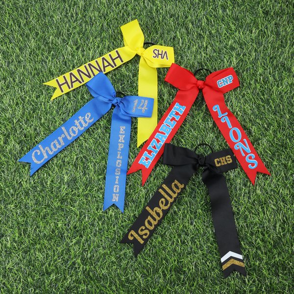 Personalized Multicolor Glitter Long Tail Hair Bow with Text Hair Accessories Game Day Gift for Cheerleaders