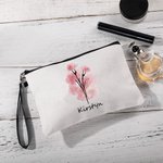 Personalised Ink Painting Style Birth Flower Large Tote Bag Portable Makeup Bag with Name Birthday Anniversary Gift for Women