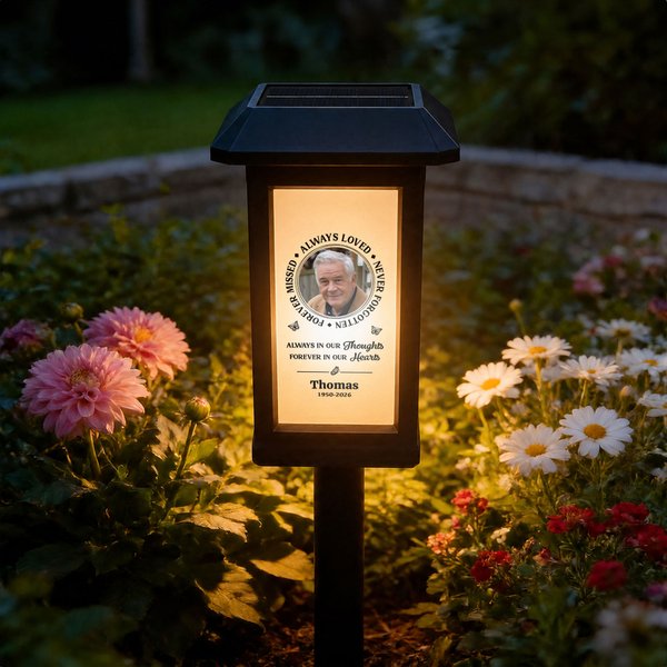 Personalized Forever in My Hearts Waterproof Photo Solar Garden Light with Name and Year Garden Decor Memorial Sympathy Gift for Family Friend