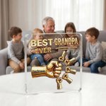 Personalized Best Dad Ever Fist Bump Clear Acrylic Plaque with Name Home Desk Decor Father's Day Gift for Dad Grandpa