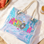 Personalised Bow Star Waterproof Transparent Neon Tote Bag with Name Daily Use Wedding Party Birthday Gift for Mom Wife Bestie