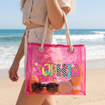 Personalised Bow Star Waterproof Transparent Neon Tote Bag with Name Daily Use Wedding Party Birthday Gift for Mom Wife Bestie