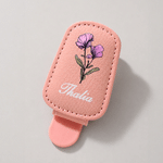 Personalized Multicolor Birth Flower PU Leather Car Sunglass Holder with Name Daily Use Birthday Gift for Woman Man