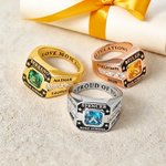 Personalised High School College Class Ring with Birthstone and Engraved Text Graduation Anniversary Gift for Graduates