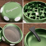 Personalized Mushroom Metal Herb Grinder with Name Mesh Sieve and Mini Scraper Daily Use Birthday Gift for Men Women