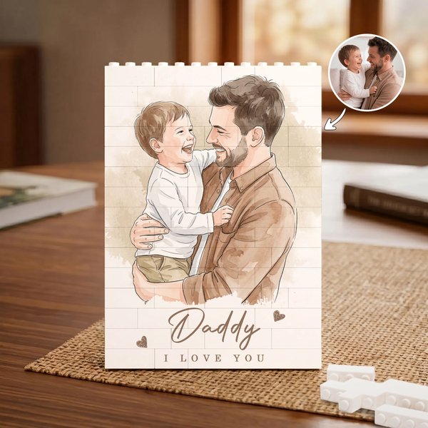Personalised Watercolour Photo Building Brick Puzzles with Title and Text Room Decor Father's Day Birthday Gift for Dad Grandpa