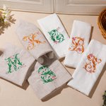 Personalized Embroidered Floral Initial Linen Napkin Table Decor Anniversary Wedding Birthday Gift for Family Friends
