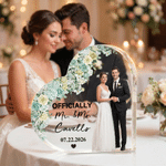 Personalized Flower Couple Photo Heart-Shaped Acrylic Plaque with Surname and Date Home Decor Wedding Birthday Gift for Couple Newlywed