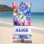 Personalised Watercolor Floral Quick Dry Oversized Beach Towel with Name Beach Pool Party Accessories Summer Vacation Gift for Her