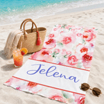 Personalised Watercolor Floral Quick Dry Oversized Beach Towel with Name Beach Pool Party Accessories Summer Vacation Gift for Her