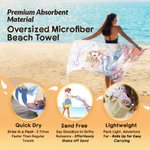 Personalized Cute Cartoon Mermaid Soft Quick Dry Beach Towel with Name Vacation Beach Party Gift for Women Girls