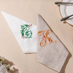 Personalized Embroidered Floral Initial Linen Napkin Table Decor Anniversary Wedding Birthday Gift for Family Friends