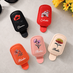 Personalized Multicolor Birth Flower PU Leather Car Sunglass Holder with Name Daily Use Birthday Gift for Woman Man
