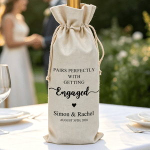 Personalized Wedding Theme Drawstring Wine Bag with Text Name and Year Wedding Engagement Party Gift for Bride Groom Couple