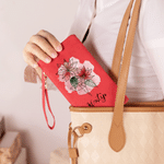 Personalised Birth Flower Vintage PU Leather Woman Wallet with Wrist Strap and Name Birthday Anniversary Gift for Mom Sister Girlfriend