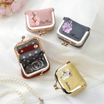 Personalised Ink Painting Style Birth Flower Portable Genuine Leather Mini Jewellery Case with Kiss Lock and Name Daily Use Birthday Gift for Women