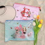 Personalized Cartoon Character Initial Waterproof Transparent Mesh Pool Bag with Birth Flower and Name Beach Party Daily Use Birthday Gift for Women