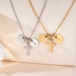 Personalised Volleyball Cross Initial Stainless Steel Necklace with Daily Use Birthday Gift for Volleyball Players Christian