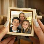 Personalized Mom I Love You Wooden LED Light Music Box with 8-16 Photos and Mechanical Melody Birthday Gift for Family Loved Ones
